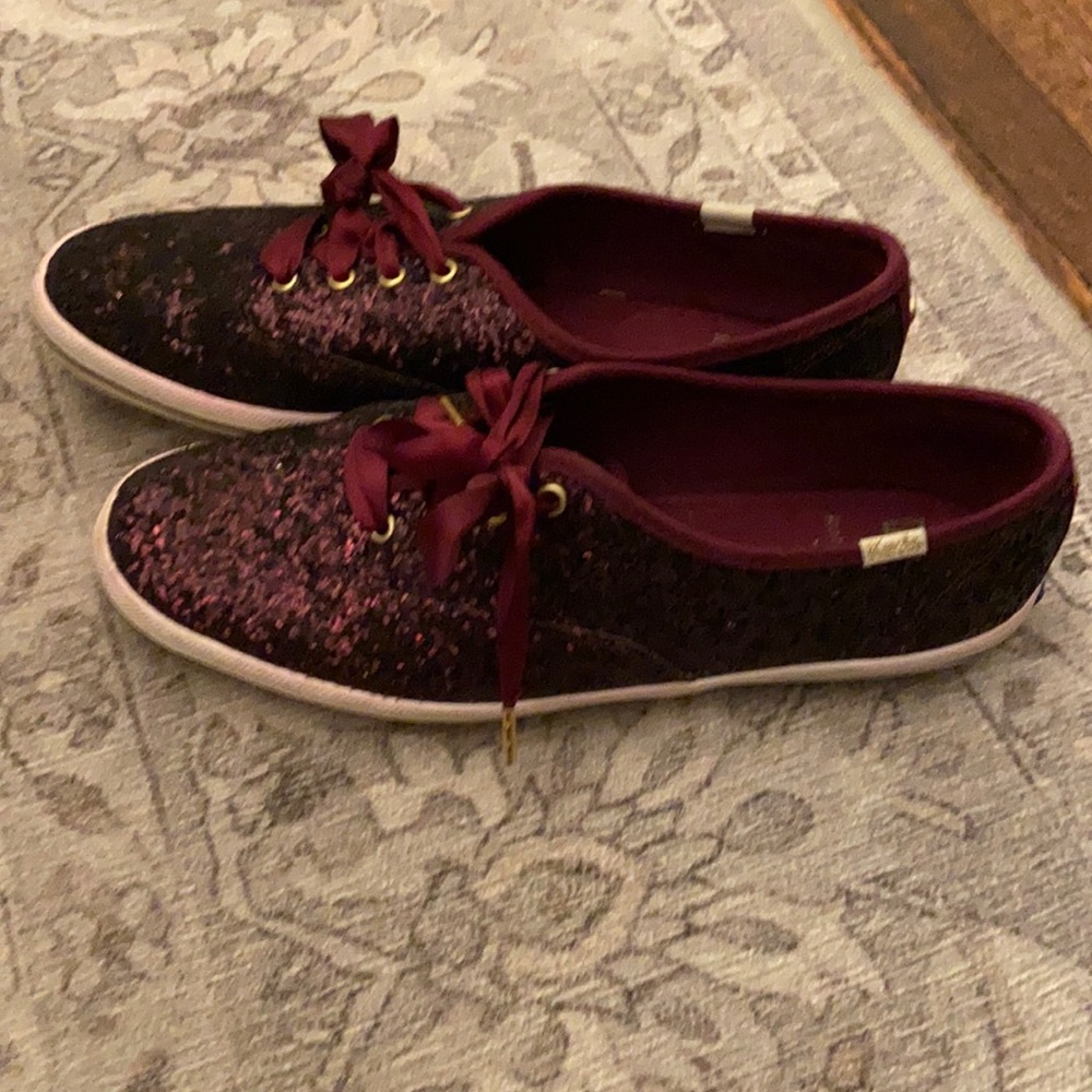Red/burgundy sparkley Kate spade keds, 2019